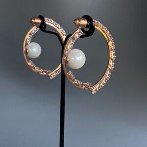 Double Sided Rose Gold Cubic Zirconia Hoop Earrings NWT​​​